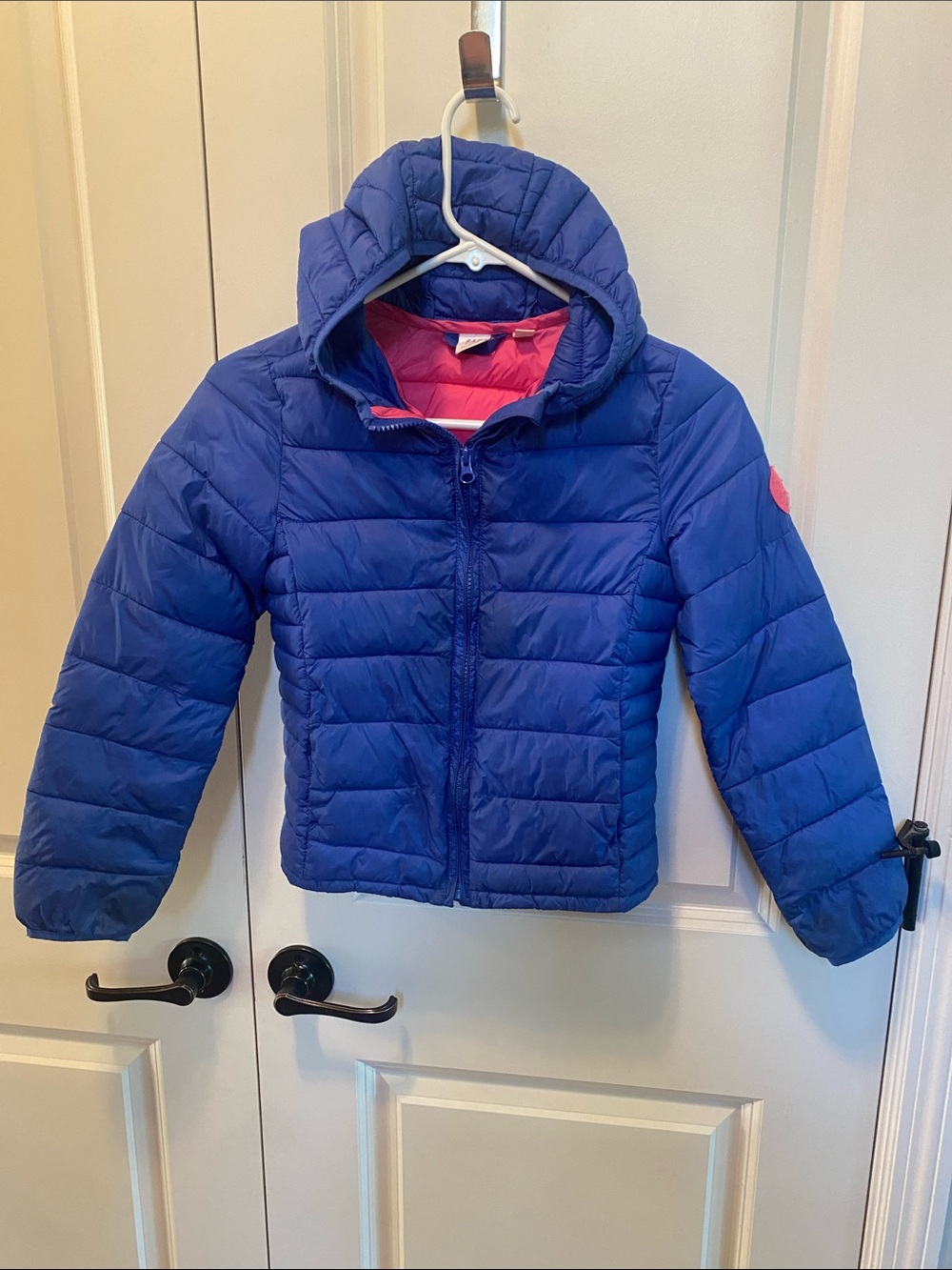 GAP Girls Hooded Puffer Jacket in Royal Blue with Pink Lining